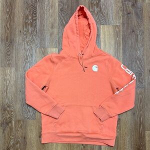 Carhartt Men's Coral Orange Crewneck Hoodie with Sleeve Logo